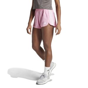 Shorts Treino Adidas Malha Cintura Alta Pacer Três Listras Rosa